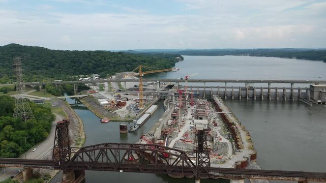 Stunning 4K drone footage of Chickamauga Dam, showcasing its structure, the Tennessee River, and scenic beauty. Perfect for infrastructure, travel, or history projects.