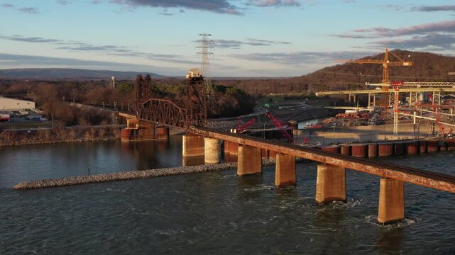Stunning 4K drone footage of Chickamauga Dam, showcasing its structure, the Tennessee River, and scenic beauty. Perfect for infrastructure, travel, or history projects.