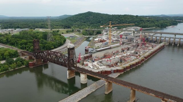 Stunning 4K drone footage of Chickamauga Dam, showcasing its structure, the Tennessee River, and scenic beauty. Perfect for infrastructure, travel, or history projects.