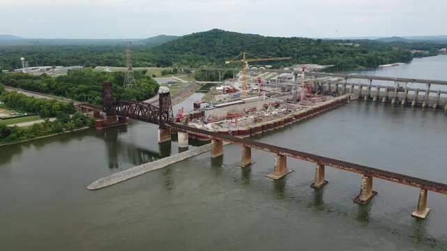 Stunning 4K drone footage of Chickamauga Dam, showcasing its structure, the Tennessee River, and scenic beauty. Perfect for infrastructure, travel, or history projects.