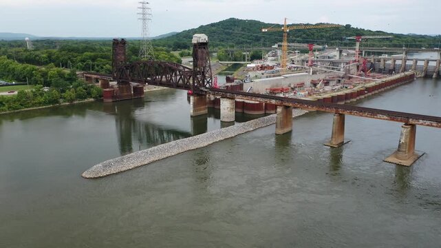 Stunning 4K drone footage of Chickamauga Dam, showcasing its structure, the Tennessee River, and scenic beauty. Perfect for infrastructure, travel, or history projects.