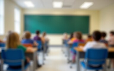 Obraz premium Blurred background of an empty classroom, signifying back-to-school season. High quality
