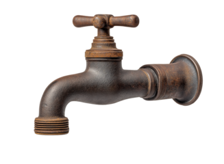Old bronze water tap with detailed texture faucet isolated on a transparent background