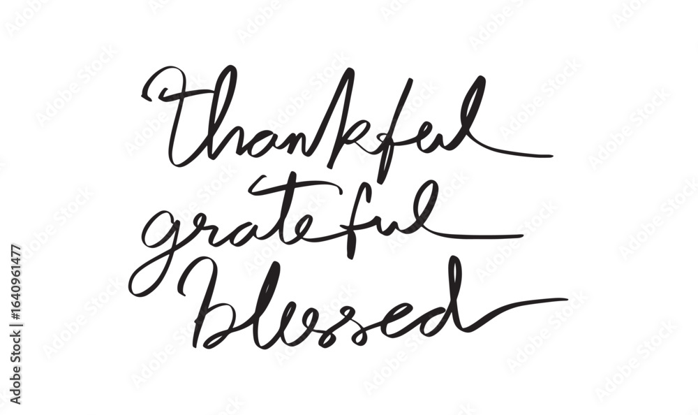 Aufkleber thankful grateful blessed text font calligraphy hand written lettering script black color object tha