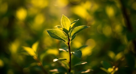 Obraz premium Green Leaf Glowing in Golden Sunlight Springtime Growth