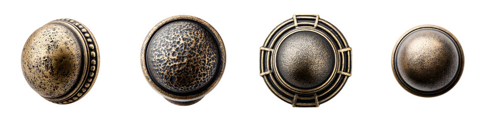 Naklejka premium Collection of Decorative Bronze Metal Buttons on White