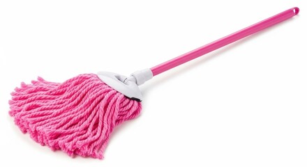 Bright pink string mop for cleaning isolated on a white background