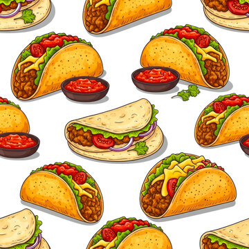 delicious taco seamless pattern vibrant food illustration for menus websites