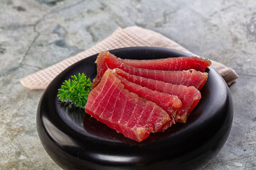 Raw red tuna sashimi slices