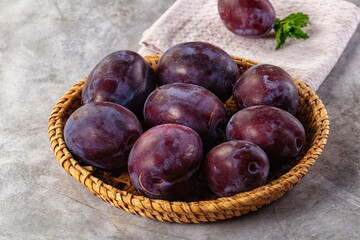 Ripe sweet fresh juicy plums