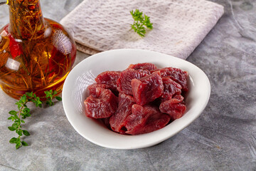 Diced raw beef meat cubes