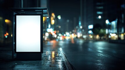 Blank Advertisement Billboard Mockup at Night in Urban Cityscape for Marketing and Promotion