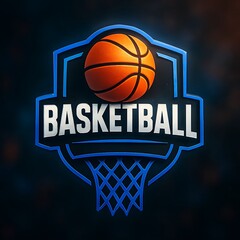 Basketball Logo Emblem with Royal Blue Shield and Orange Ball