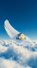 Tiny House on a Floating Feather Above the Clouds