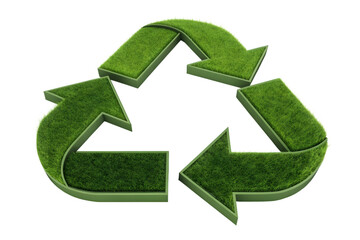 Fototapeta premium The universal recycling symbol rendered in lush green grass, signifying environmentalism, sustainability, and ecological consciousness, isolated on white isolated on transparent background