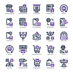 Electronic Shopping Icon pack for your website, mobile, presentation, and logo design. Electronic Shopping Icon dual tone design. Vector graphics illustration and editable stroke.