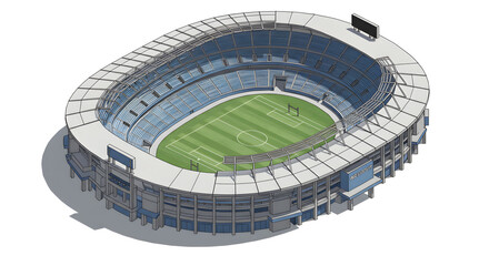 Architectural 3D vector design of a ANZ stadium shown in a detailed isometric view.