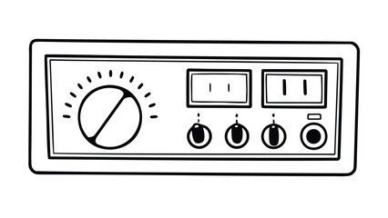 Fototapeta premium vintage audio amplifier with knobs and displays in black and white outline style