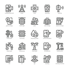 Smart City Icon pack for your website, mobile, presentation, and logo design. Smart City Icon outline design. Vector graphics illustration and editable stroke.