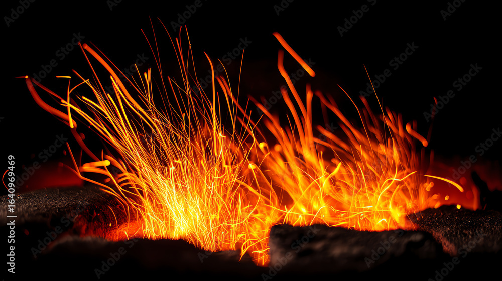 Poster bright orange sparks fly upward from glowing embers, creating a dynamic display of fiery light again