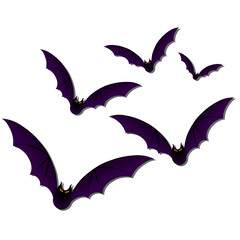 halloween flying bats with purple effect on transparent background. Bat, bats, animal, fauna, animal silhouette design. Bats illustration. Design for print, sticker, element, decoration, etc. PNG 