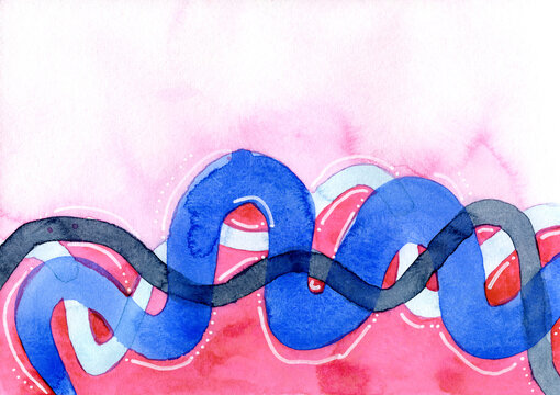 Abstract watercolor with intertwined lines and copy space