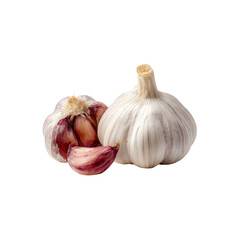 Obraz premium Fresh Garlic Bulbs and Cloves Isolated on Black Background