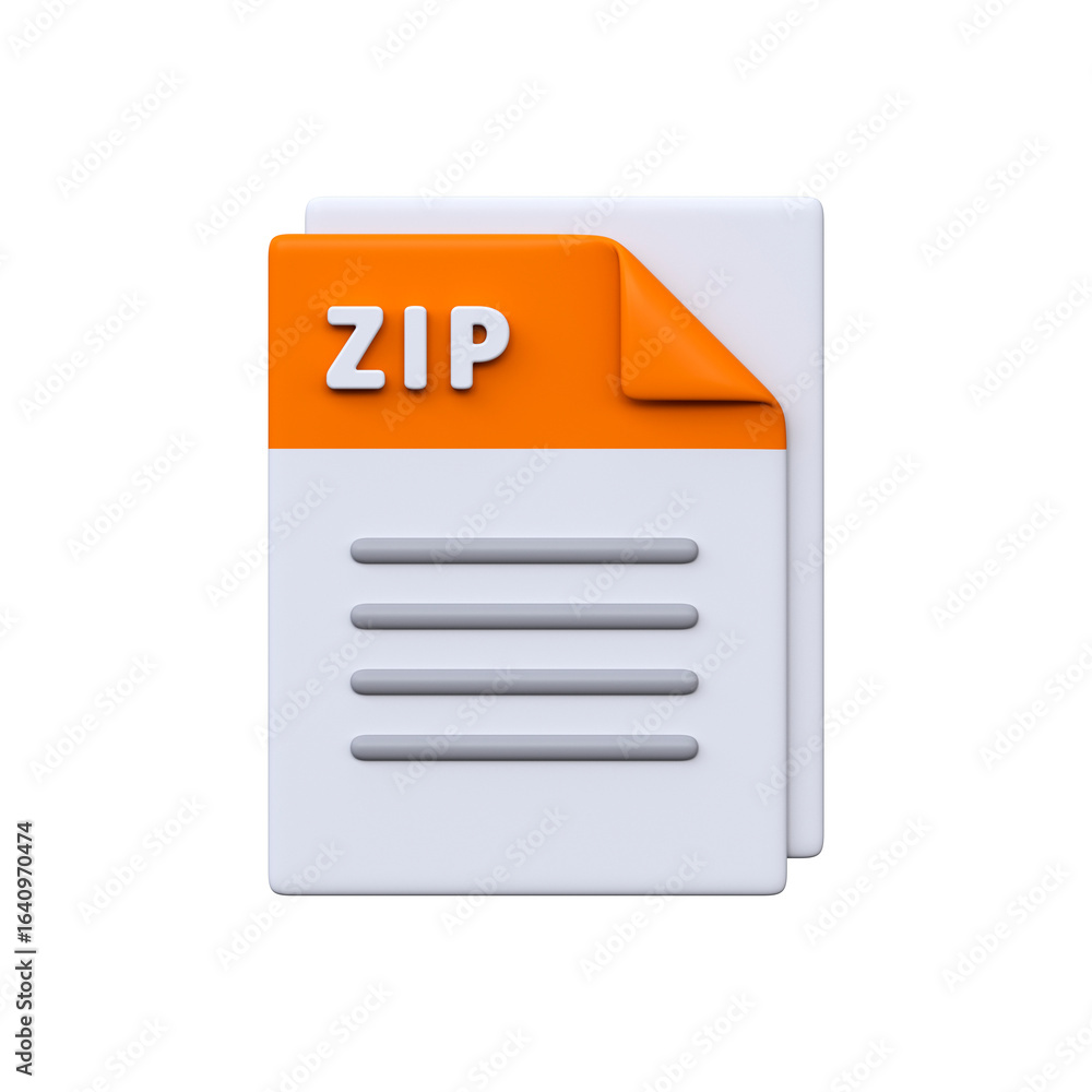 Fototapete zip file, format, 3d icon. compressed archive for bundling multiple files and reducing storage size.