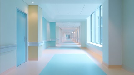 Obraz premium Empty Hospital Corridor with Natural Light and Clean Design for Healthcare and Medical Concepts