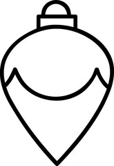 Line art illustration of a Christmas ornament bauble, teardrop decoration outline for coloring pages, holiday crafts, cards, and festive designs. 