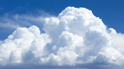 Naklejka premium Fluffy white cumulus clouds rise against a clear blue sky, creating a bright and serene atmosphere typical of fair weather and natural beauty