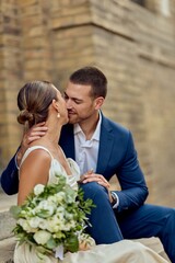 Romantic Wedding Couple Sharing a Special Moment with Affection and Love