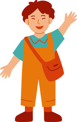 Smiling Boy Waves With School Bag