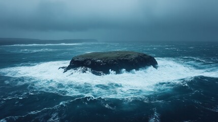 Stormy sea surrounds small island