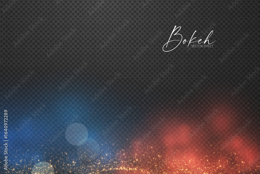 Wall mural abstract gold bokeh background with magic fog. shining transparent light effect. textured space