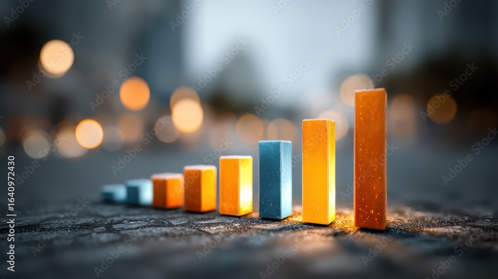 Poster a vibrant, artistic representation of growth, featuring colorful blocks resembling a bar graph set a