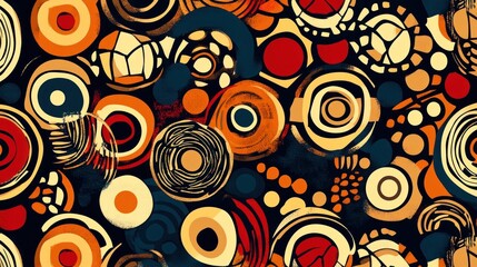 Fototapeta premium Abstract pattern of overlapping circles and shapes in bold colors