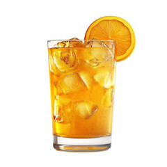 Refreshing orange cocktail with ice cubes and slice, a vibrant and cool drink perfect for summer promotions and beverage advertisements on transparent background
