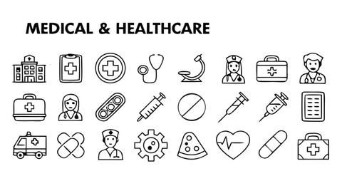 Naklejka premium set of vector icons of medical and healthcare 