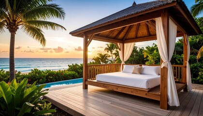 Fototapeta premium Tropical beachside gazebo with bed