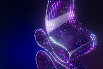 3d neon optical fiber data stream with quantic flow and processing