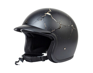Fototapeta premium A cracked helmet, isolated on a white background, symbolizing themes of safety failure, accidents, or damage.
