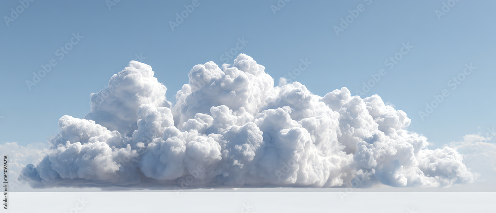 Poster fluffy, dense white clouds hover low against a clear blue sky, creating a soft, serene atmosphere wi
