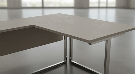 Fototapeta premium Modern LShaped Office Desk with Chrome Legs and Taupe Top.