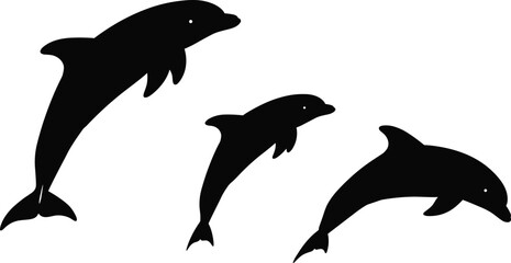 Dolphin silhouette vector illustration, jumping dolphin clipart, sea animal design, marine wildlife graphic, ocean creature isolated on white background