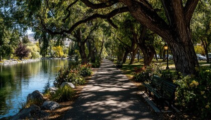 Pathway Through Overhanging Trees by River