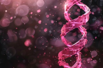 Dynamic abstract render of vibrant pink dna helix showcasing advanced genetic research, life science innovation, and microscopic health discovery
