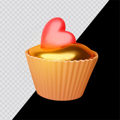 Cartoon cupcake. Sweet design. 3D render style on transparent background. For dark and bright backgrounds.
