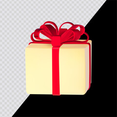 Cartoon gift box with red bow. 3D render style on transparent background. For dark and bright backgrounds