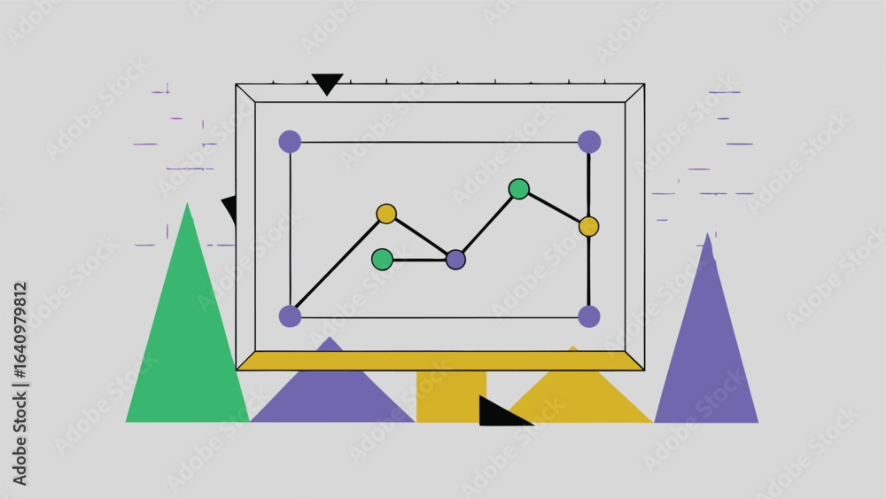 Poster abstract geometric composition featuring a graph inside a box with triangles and lines around it